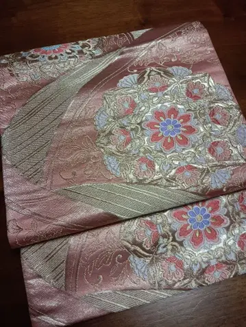 핑크 꽃무늬 자수 후쿠로 오비