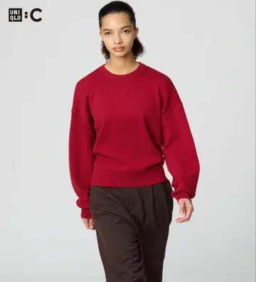 유니클로 스무스 코튼 크루넥 스웨터 레드