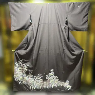 전통 예복 기모노 이로도메소데 금채유젠 폴리에스테르 오쓰몬 브라운