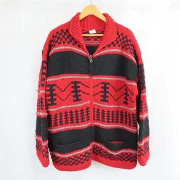 울 100% 올 패턴 오버 사이즈 카우친 니트 지퍼 자켓