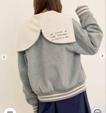 사만사 모스모스 울 혼방 세일러 카라 2WAY 자수 바시티 자켓 그레이