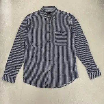 ZARA 자라 셔츠 스트라이프 슬림핏 코튼 100% 네이비