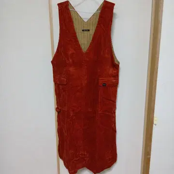 오렌지 코듀로이 V넥 원피스