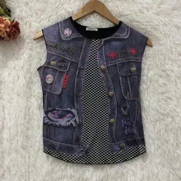 로자벨라 데님 프린트 베스트 [ M ] 이탈리아제 면 락 빈티지