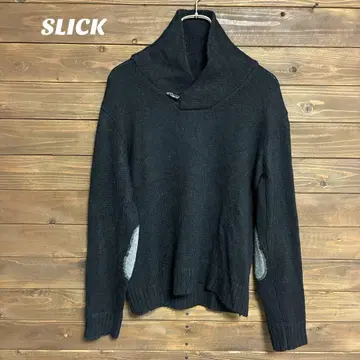 [슬릭] SLICK 블랙 하이넥 니트 엘보 패치 S