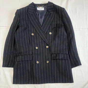 더블 브레스트 테일러드 자켓 스트라이프 패턴 어깨 패드 네이비