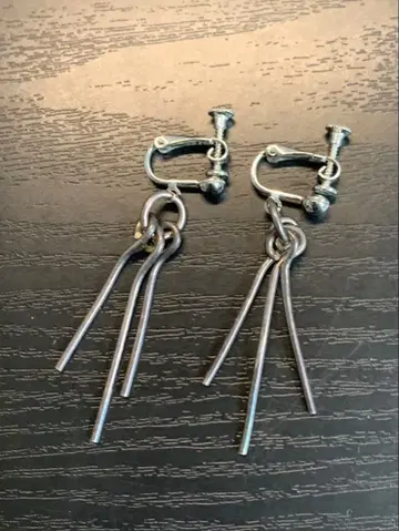 silver 각인 후크식 귀찌 긴 체인