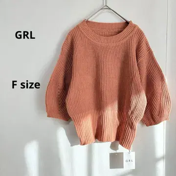 GRL 그레일 볼륨 슬리브 니트탑 F 오렌지 오부소매 새상품