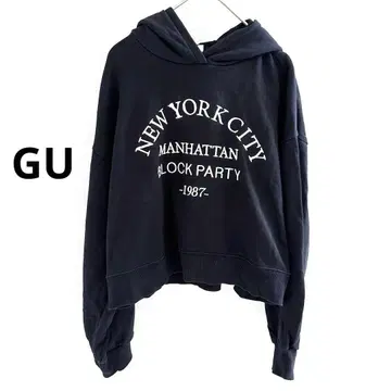 GU 로고 자수 후드티 숏 블랙 여성용 L 귀여운