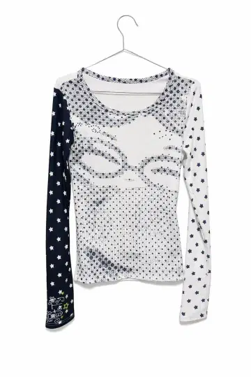 Y2K 지뢰계 별 패턴 x 도트 프린트 롱 T / S