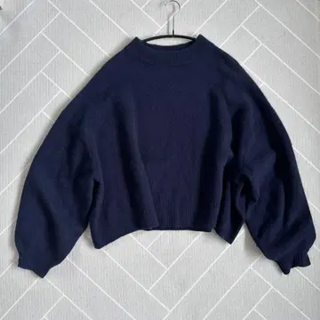 ELENDEEK 네이비 크롭 니트 스웨터 F