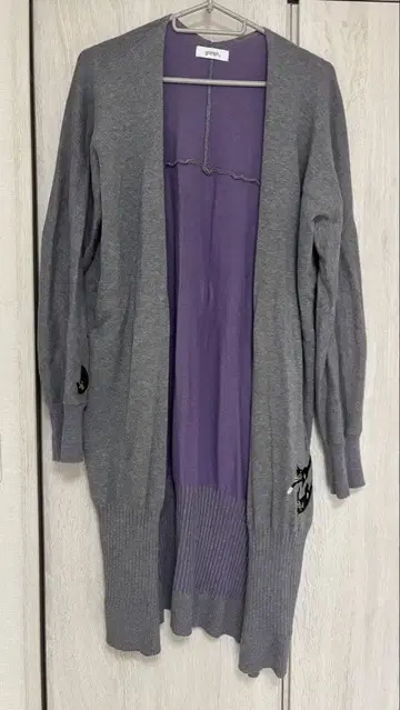 그라니프 고양이 자수 그레이 니트 가디건