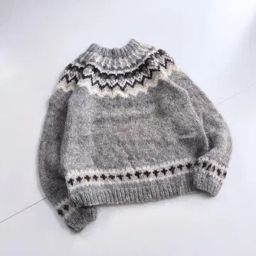 빈티지 노르딕 핸드 니트 페어아일 그레이 울 A2