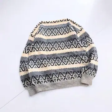 북유럽 노르딕 무늬 보트넥 총 패턴 니트 스웨터 그레이 A7
