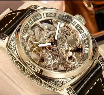 남성용 골든 자동 와인딩 기계식 손목시계 - 투르비옹 스타일 스켈레톤