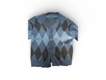 파랑과 블랙 다이아몬드 패턴 가디건 니트