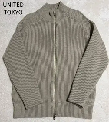 고품질 UNITED TOKYO 리브 집업 니트 베이지 사이즈 2