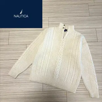 NAUTICA 노티카 케이블 짜임 니트 하프 버튼 울 100%