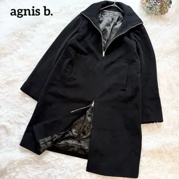 [ 아네스베 ] 울 캐시미어 스탠드 카라 더블 지퍼 롱 코트 블랙