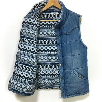 데님 블루 슬리브리스 다운 베스트