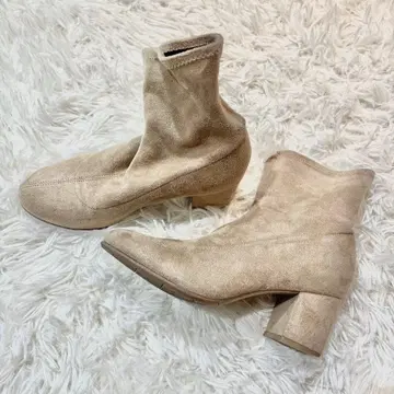 [ 빈티지 ] 스웨이드 숏부츠 청키힐 22.5cm