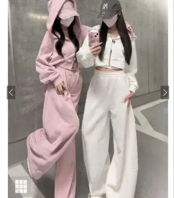 더블 지퍼 후드티 x 와이드 팬츠 속기모 맨투맨 셋업[ru1331]