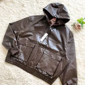 [택 포함 새상품] Ciaopanic 후드 부착 가죽 자켓 차오패닉 L