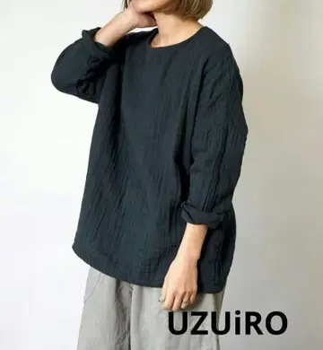 UZUiRO 넉넉한 거즈 롱T/블랙/치타 목화 3중 거즈