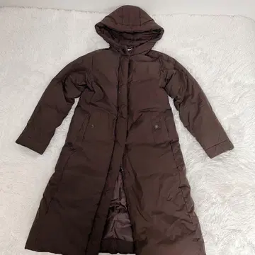 [ 23구 ] 다운 롱 코트 브라운 38 후드 부착 다운 80% 경량