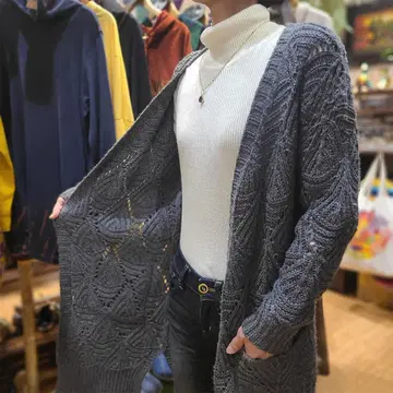 그레이 니트 가디건 긴팔 레이스 편직