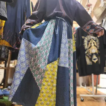 패치워크 디자인 롱 스커트