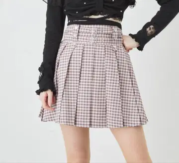 Ank Rouge 체크 플리츠 치마바지 핑크