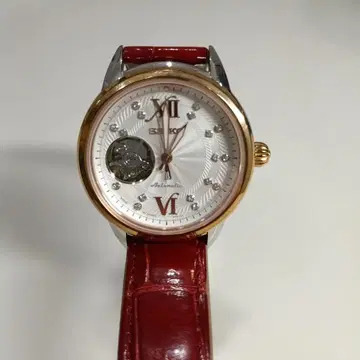 SEIKO 루키아 자동 와인딩 시계 실버 레드 작동 확인 다이아몬드 부착