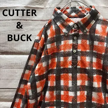 커터앤벅 체크 무늬 긴팔 피케 셔츠 로고 자수 골프 M