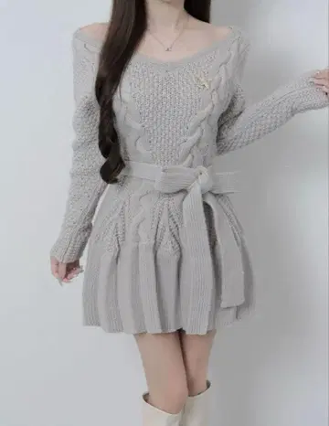 Lumignon Cable knit ribbon flare dress