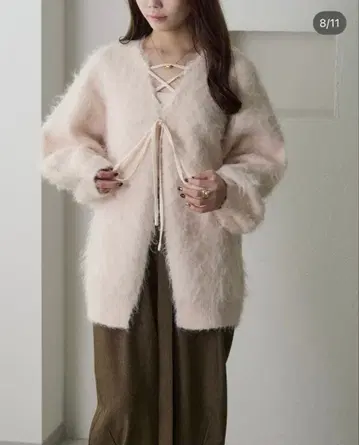 [apres jour clair] 샤기 레이스업 니트 가디건