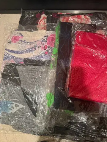 유카타 오비 세트 빨간색 블랙 꽃무늬