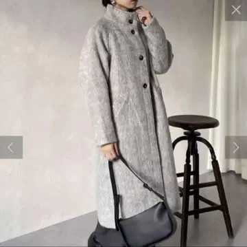 제본 샤기 스탠드 카라 롱 코트