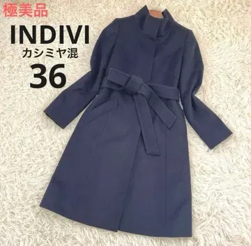 INDIVI 캐시미어 혼방 벨티드 코트 네이비 36