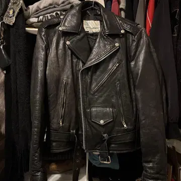 블랙 가죽 더블 라이더 자켓