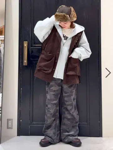 니코앤드 프린트 코듀로이 팬츠 카모플라주 택 포함 새상품