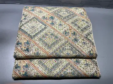 미사용 카와시마 직물 롯츠 후쿠로 오비 순수 실크