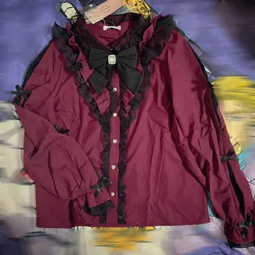 노에미 쓰리 리본 프릴 블라우스 와인 레드 M