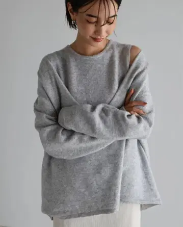 evernavy 슬리브리스 긴팔 니트 세트 앙상블 그레이