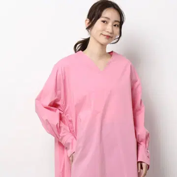 ELENDEEK 핑크 V넥 오버사이즈 셔츠