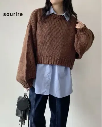 [ 새상품 ] 로빙 천축 숏 PO 니트 숏 기장 니트 브라운