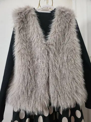 인조 모피 베스트 라이트 그레이 S~M