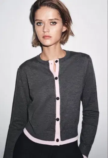 ZARA 콤비 니트 가디건 핑크 그레이