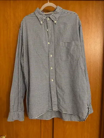 BEAMS+ 네이비와 화이트 체크 버튼다운 셔츠 M