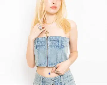 새상품 atmos pink 아토모 케미컬 워시 데님 뷔스티에